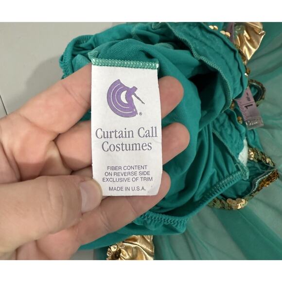Vintage Curtain Call Costumes Green Gold Leotard Jazz Showgirl Stretch Adult L - Picture 8 of 9